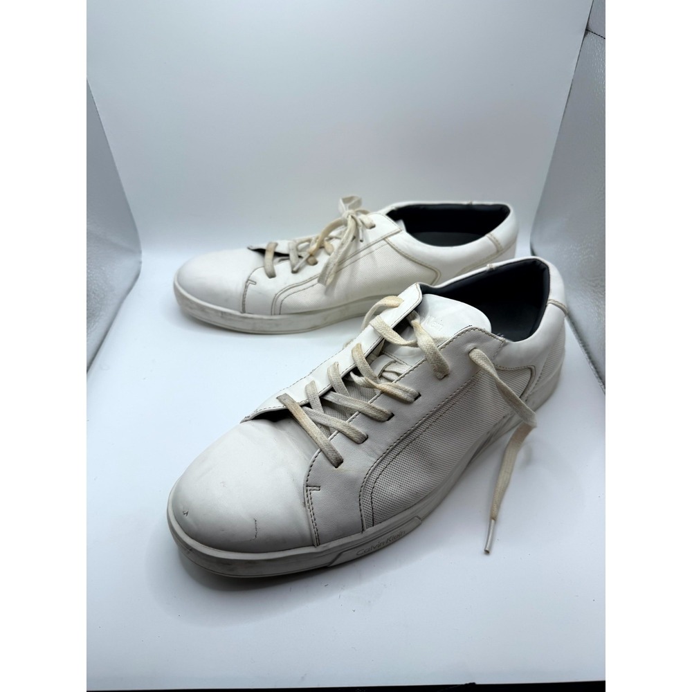 Calvin Klein Bowyer 34F0362 Mens 10 Sneaker White Leather Low Top Lace‎ Up Shoes